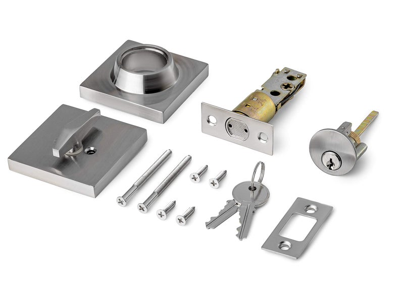 Berlin Modisch Single Cylinder Deadbolt Lock Slim Square for Front Door Modern Contemporary High Security Heavy Duty â€“ Satin Nickel Finish - Image 4